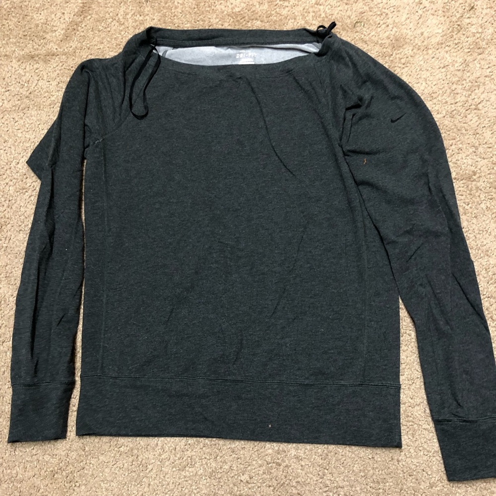 Nike Dri Fit Charcoal Gray Sweatshirt with Nike in the sleeve